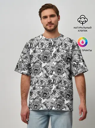Мужская футболка оверсайз / Злые Гориллы - Паттерн
