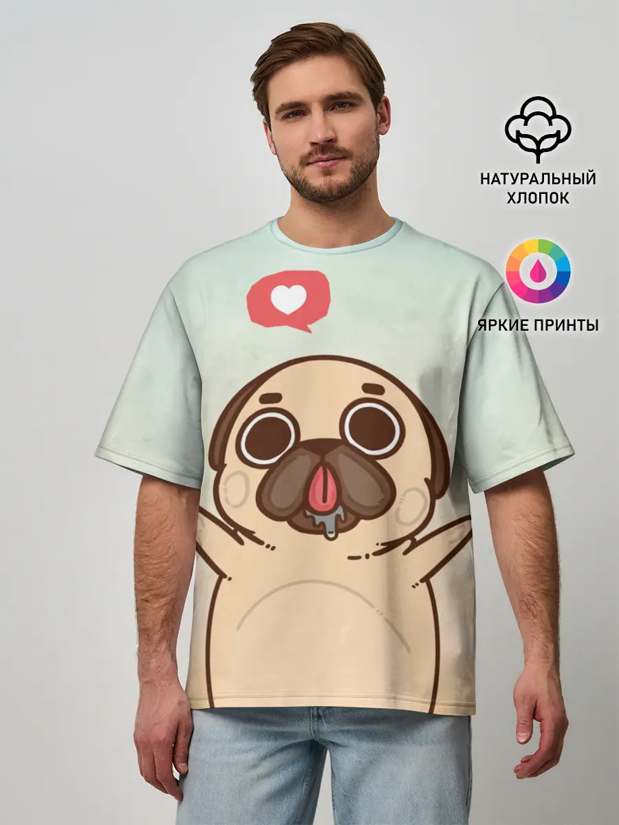 Мужская футболка оверсайз / Puglie Pug Like