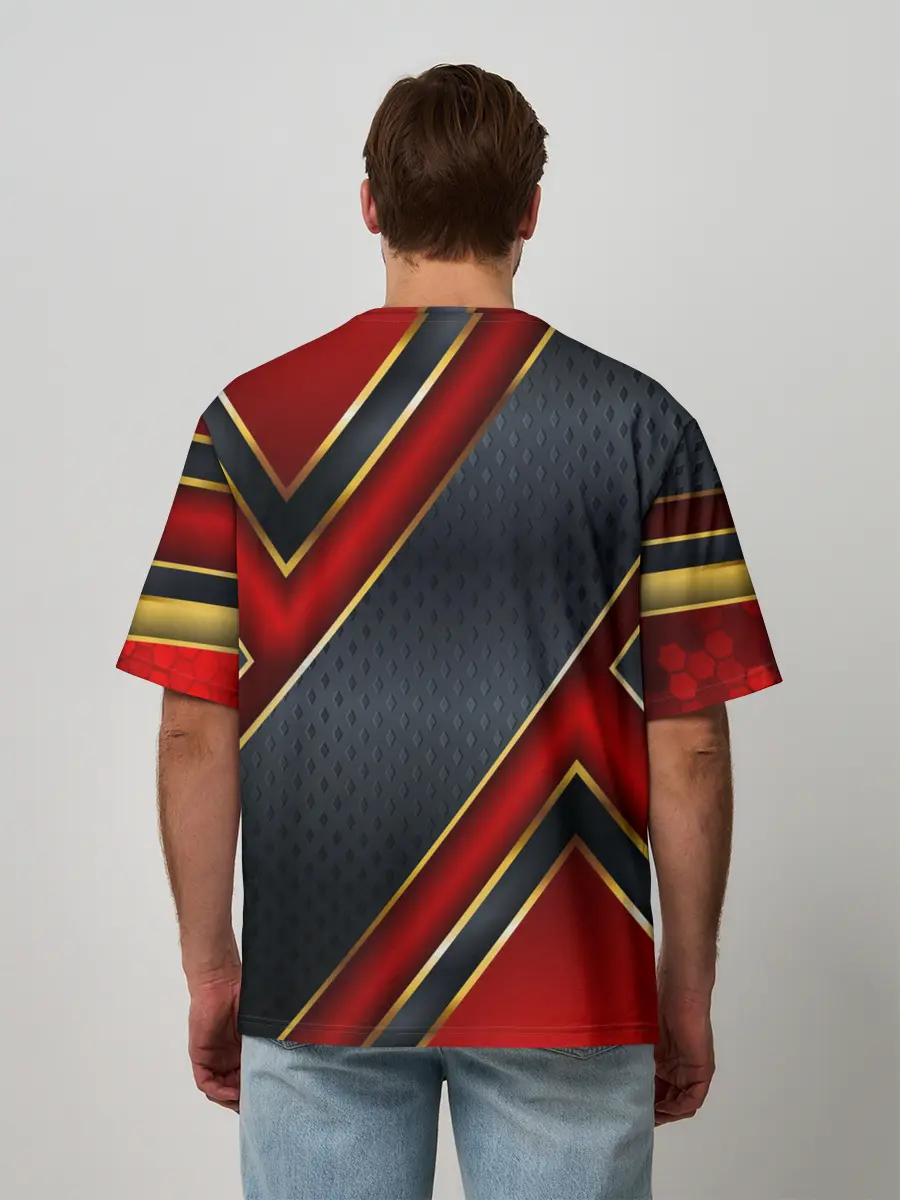 Мужская футболка оверсайз / Black & Red 3D