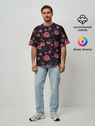 Мужская футболка оверсайз / Ночные розы