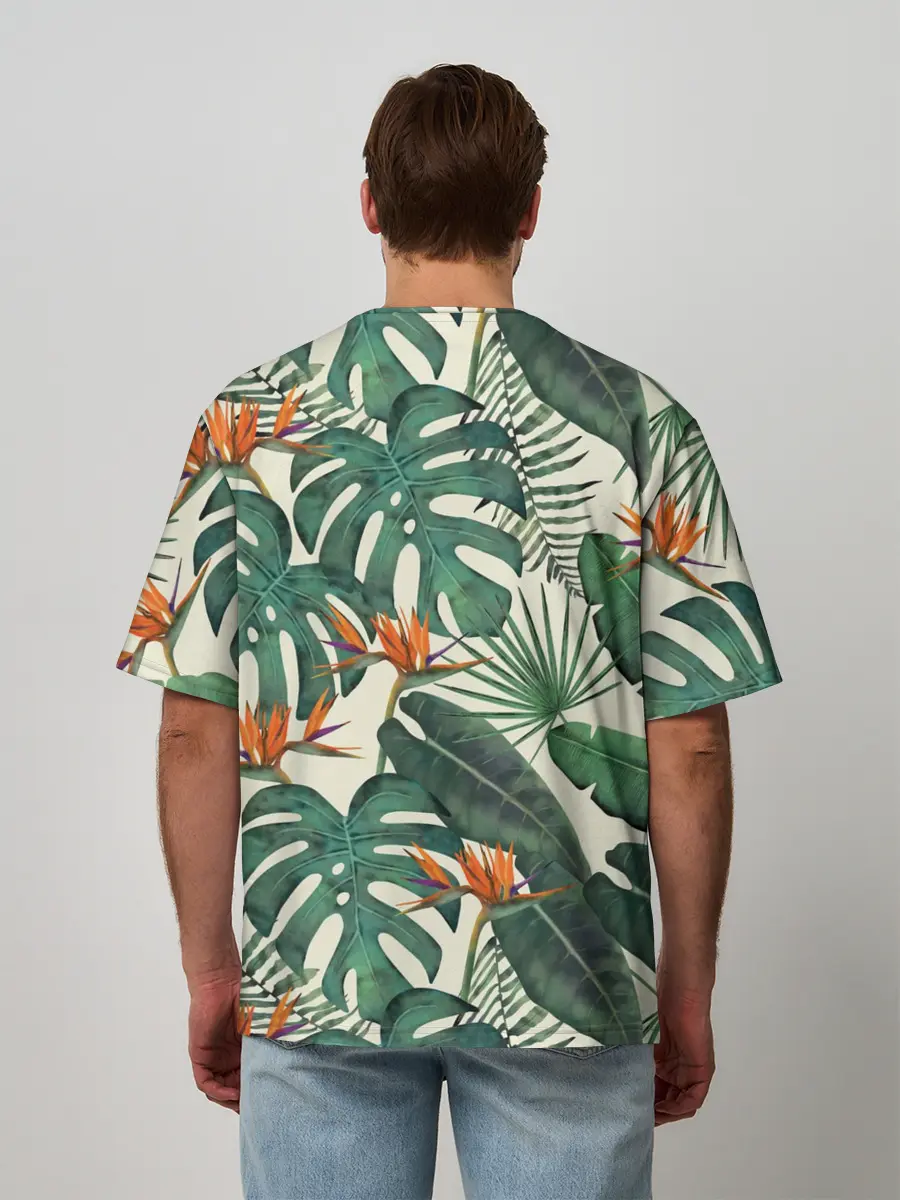 Мужская футболка оверсайз / Тропический паттерн