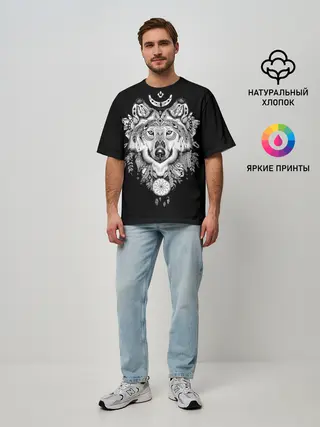 Мужская футболка оверсайз / Ацтекский волк