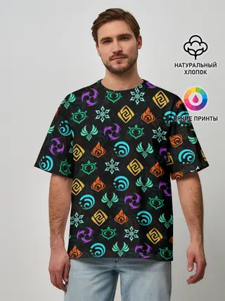 Мужская футболка оверсайз / GENSHIN IMPACT ЭМБЛЕМЫ / ГЕНШИН ИМПАКТ