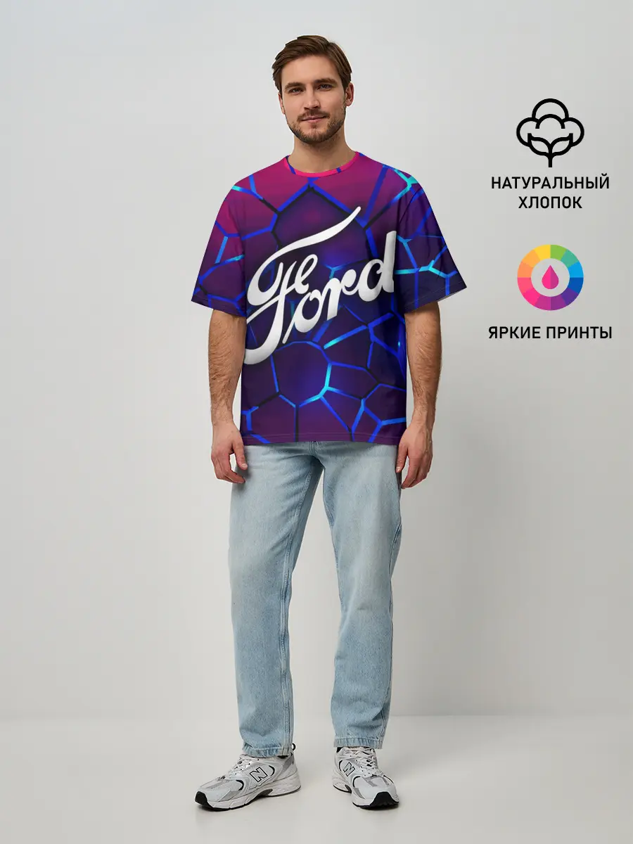 Мужская футболка оверсайз / 3D плиты с подсветкой | FORD