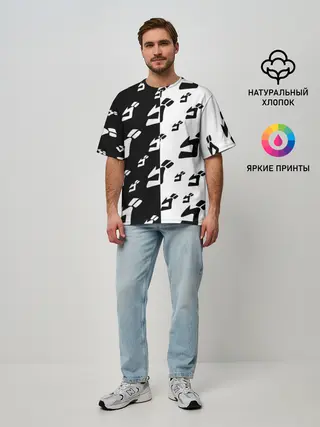 Мужская футболка оверсайз / Паттерн ДжоДжо черно-белый