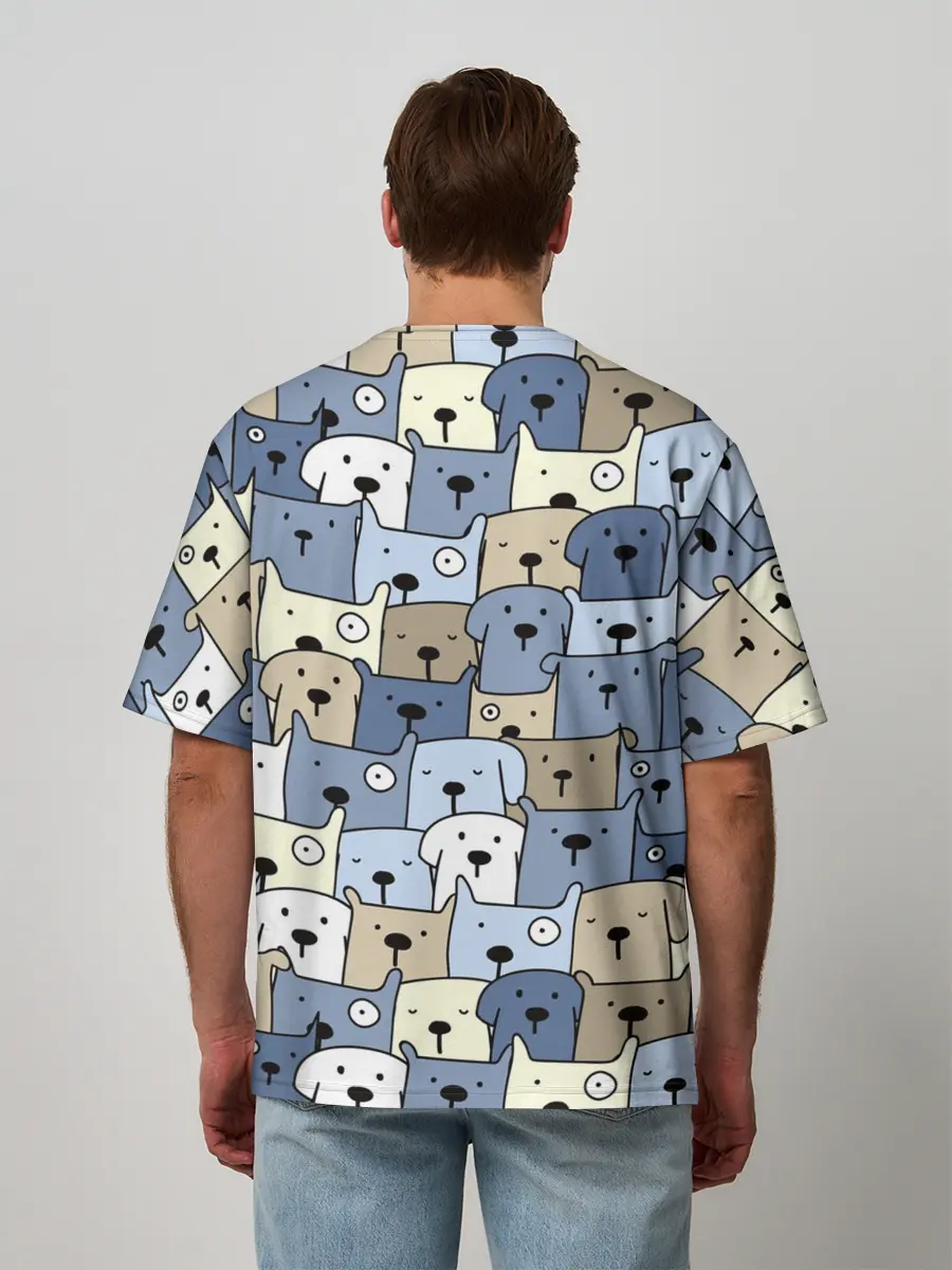 Мужская футболка оверсайз / Собачки рисунок паттерном