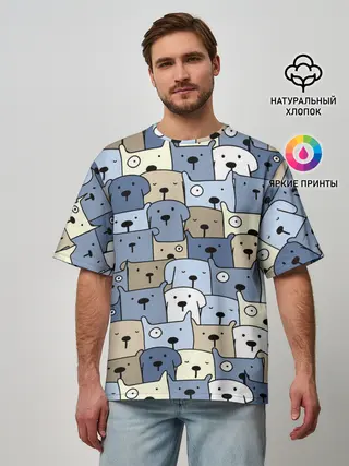 Мужская футболка оверсайз / Собачки рисунок паттерном