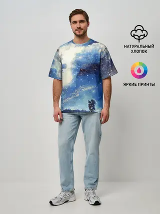 Мужская футболка оверсайз / Ёжик в космосе