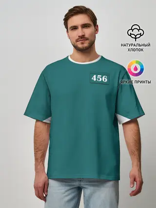 Мужская футболка оверсайз / Как в игре в кальмара. Куртка бирюзовая