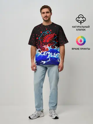 Мужская футболка оверсайз / Кровавый Кракен Монстр