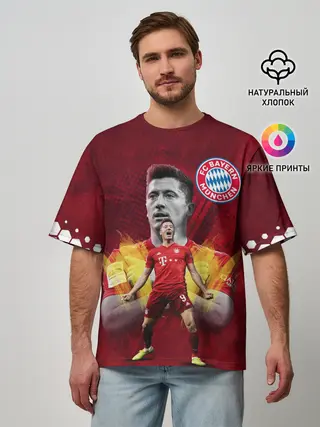 Мужская футболка оверсайз / РОБЕРТ ЛЕВАНДОВСКИ / БАВАРИЯ