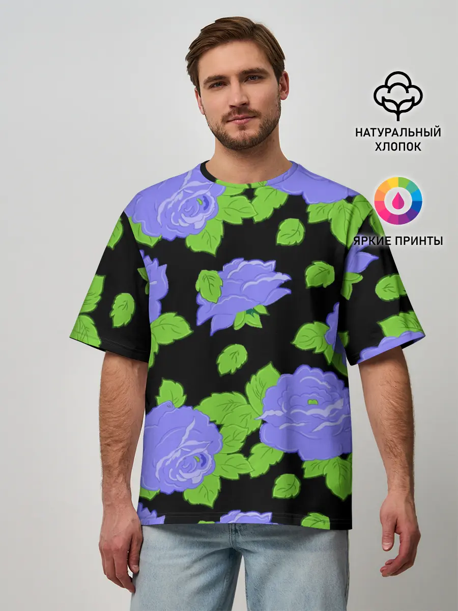 Мужская футболка оверсайз / Синие розы