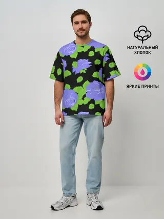 Мужская футболка оверсайз / Синие розы