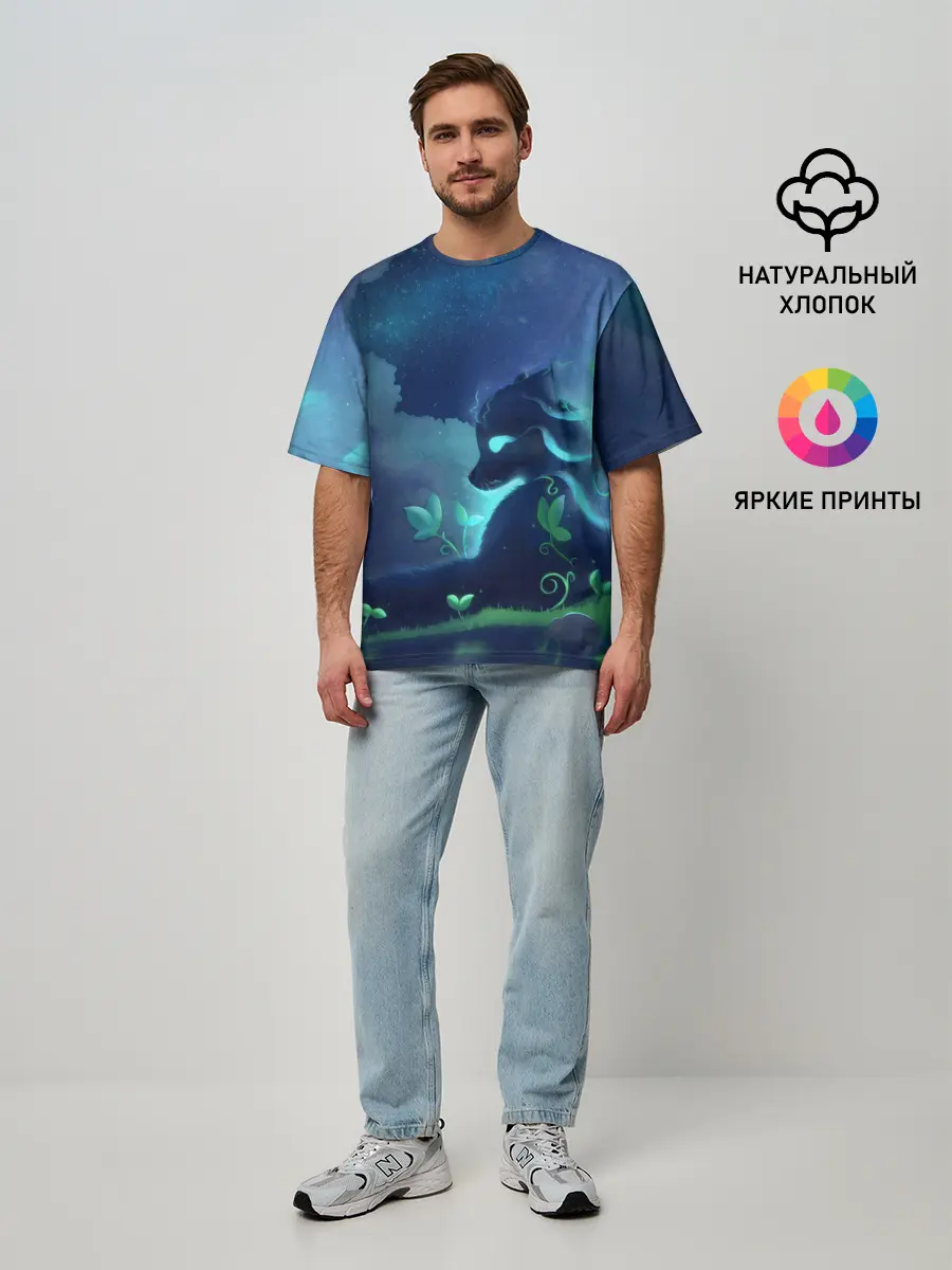 Мужская футболка оверсайз / Панда и лиса