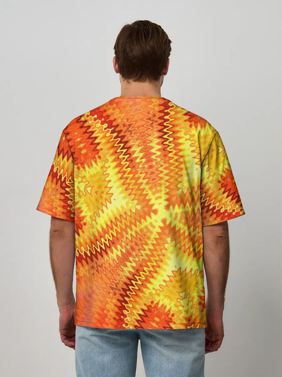 Мужская футболка оверсайз / Желто-оранжевая абстракция