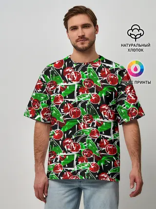 Мужская футболка оверсайз / Абстрактный узор спелая вишня