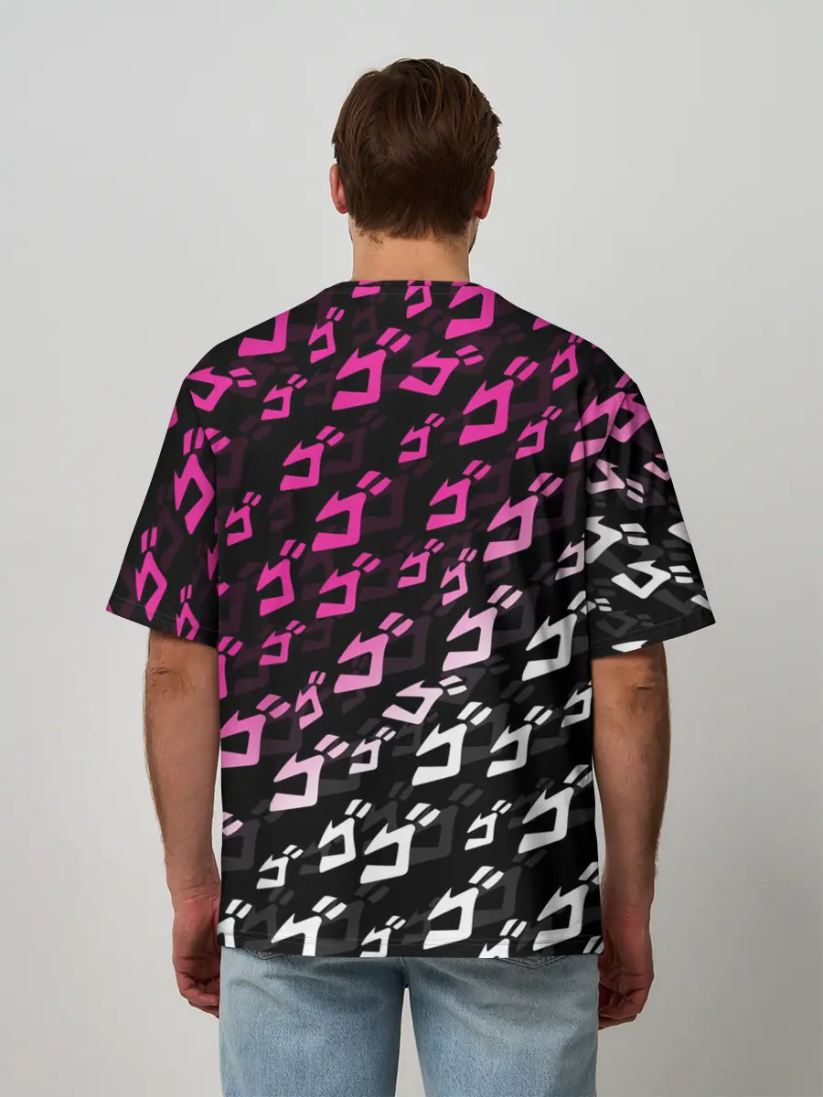 Мужская футболка оверсайз / Розовобелый паттерн джоджо