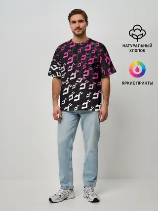Мужская футболка оверсайз / Розовобелый паттерн джоджо