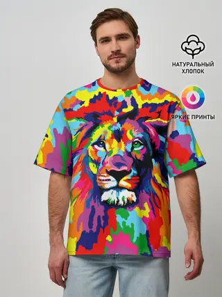 Мужская футболка оверсайз / Лев Artistic Art