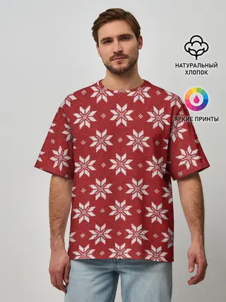 Мужская футболка оверсайз / Снежный орнамент