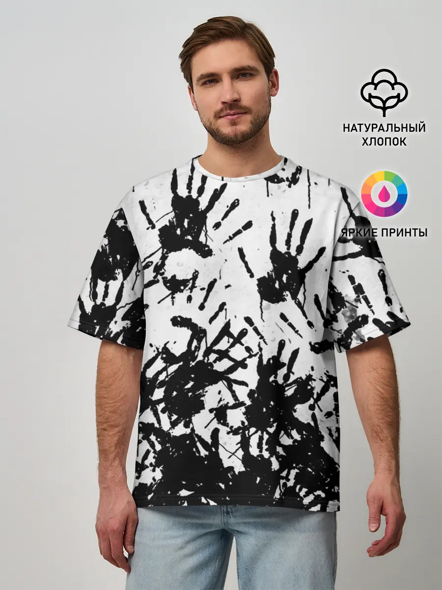 Мужская футболка оверсайз / Отпечатки - DEATH STRANDING