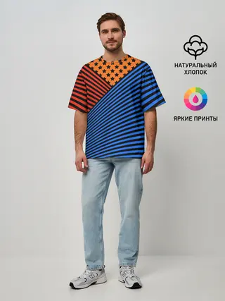 Мужская футболка оверсайз / Комбинированный полосатый узор