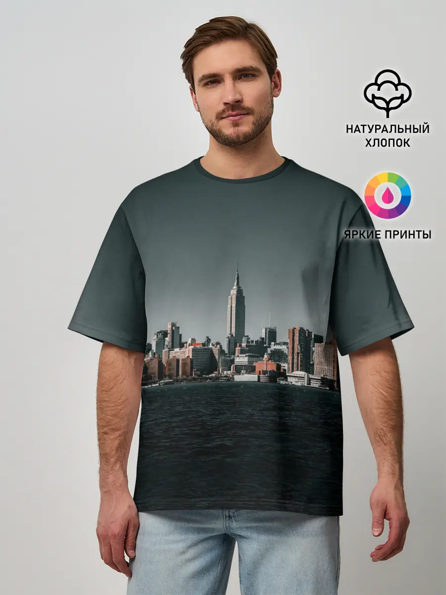 Мужская футболка оверсайз / Вид на Нью Йорк