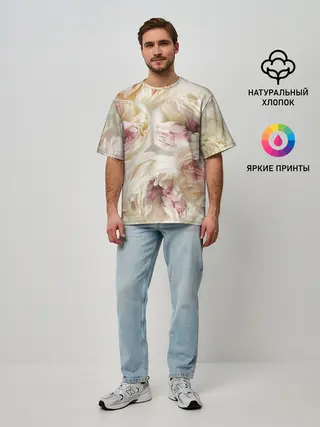 Мужская футболка оверсайз / Нежные Пионы