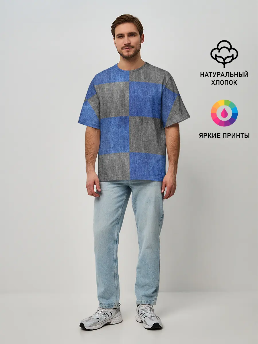 Мужская футболка оверсайз / Denim Patchwork