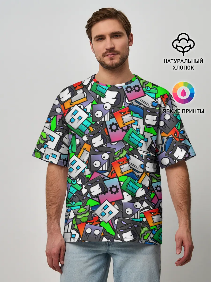 Мужская футболка оверсайз / Geometry Dash | Pattern