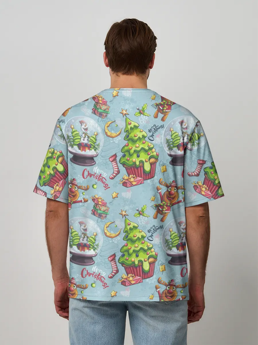 Мужская футболка оверсайз / Merry Christmas Pattern