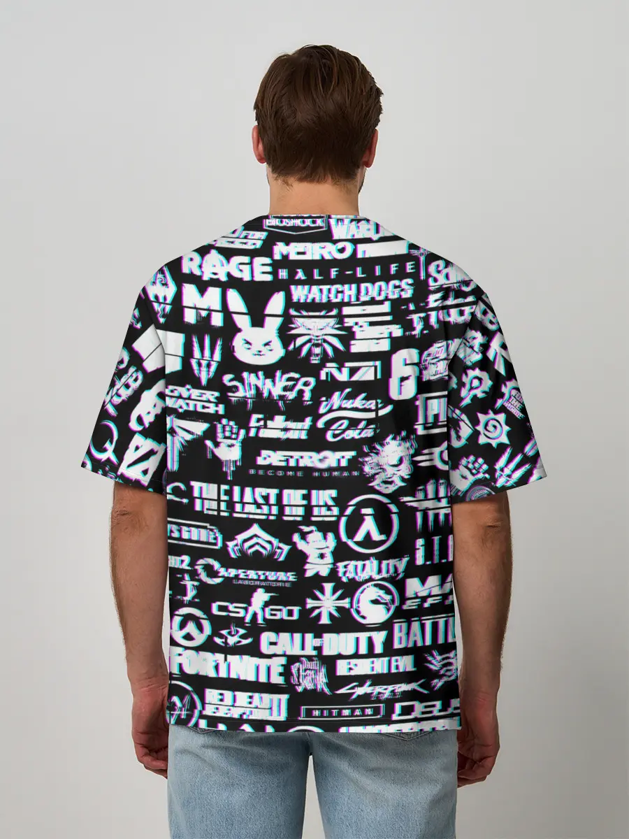 Мужская футболка оверсайз / ЛОГОТИПЫ ИГР GLITCH | ГЛИТЧ