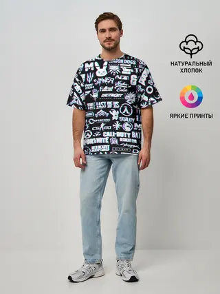 Мужская футболка оверсайз / ЛОГОТИПЫ ИГР GLITCH | ГЛИТЧ