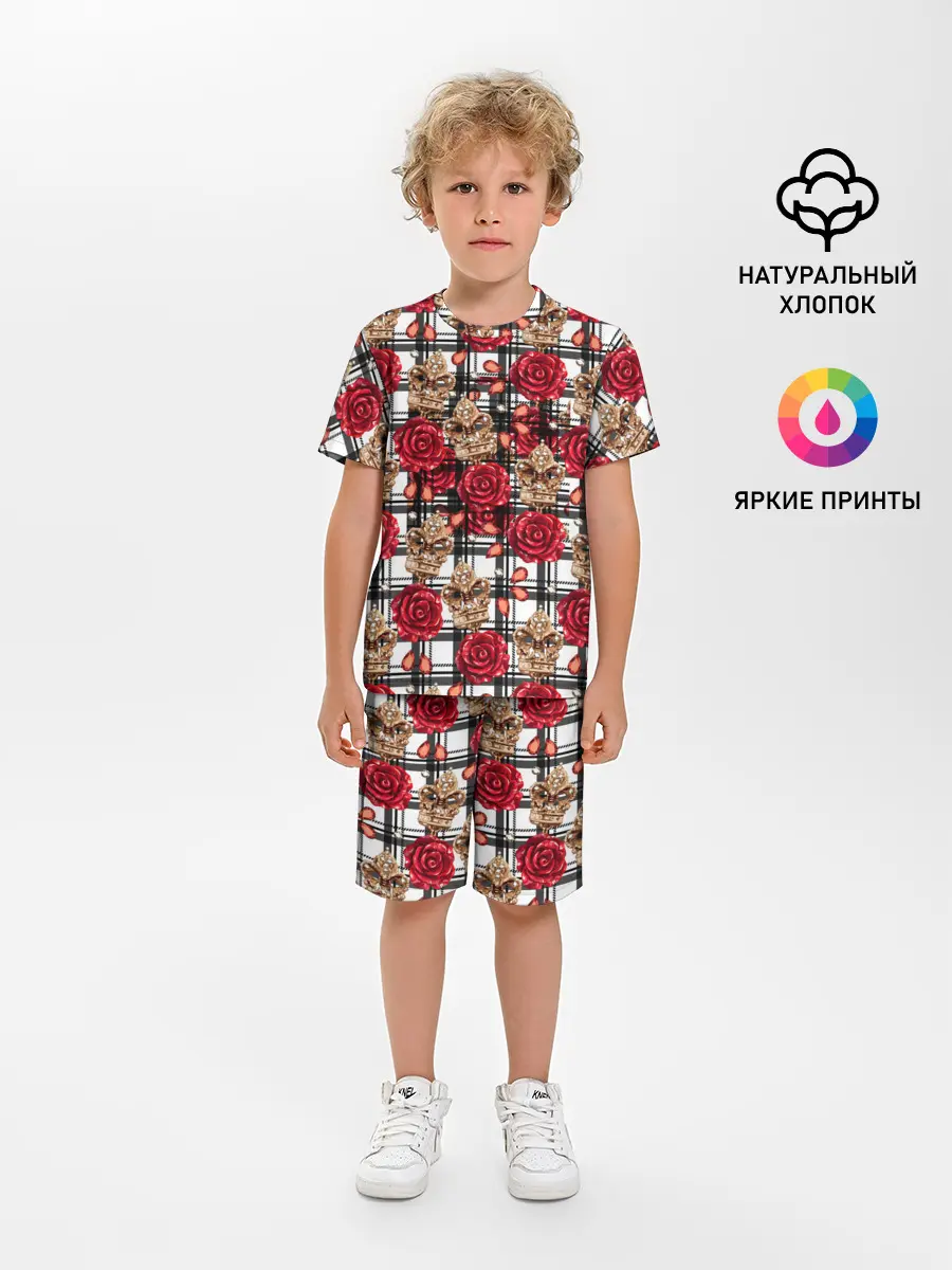 Детская пижама с шортами / Розы в клеточку