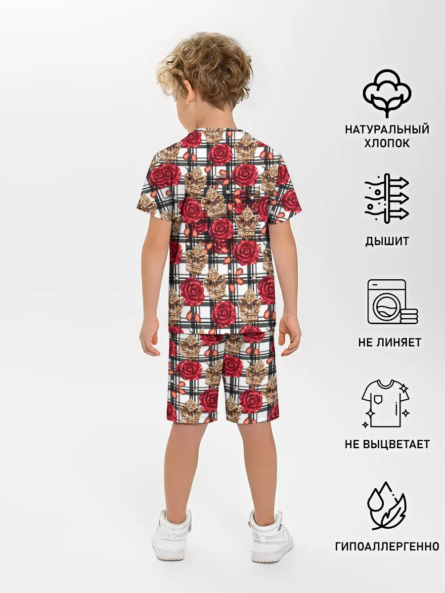 Детская пижама с шортами / Розы в клеточку
