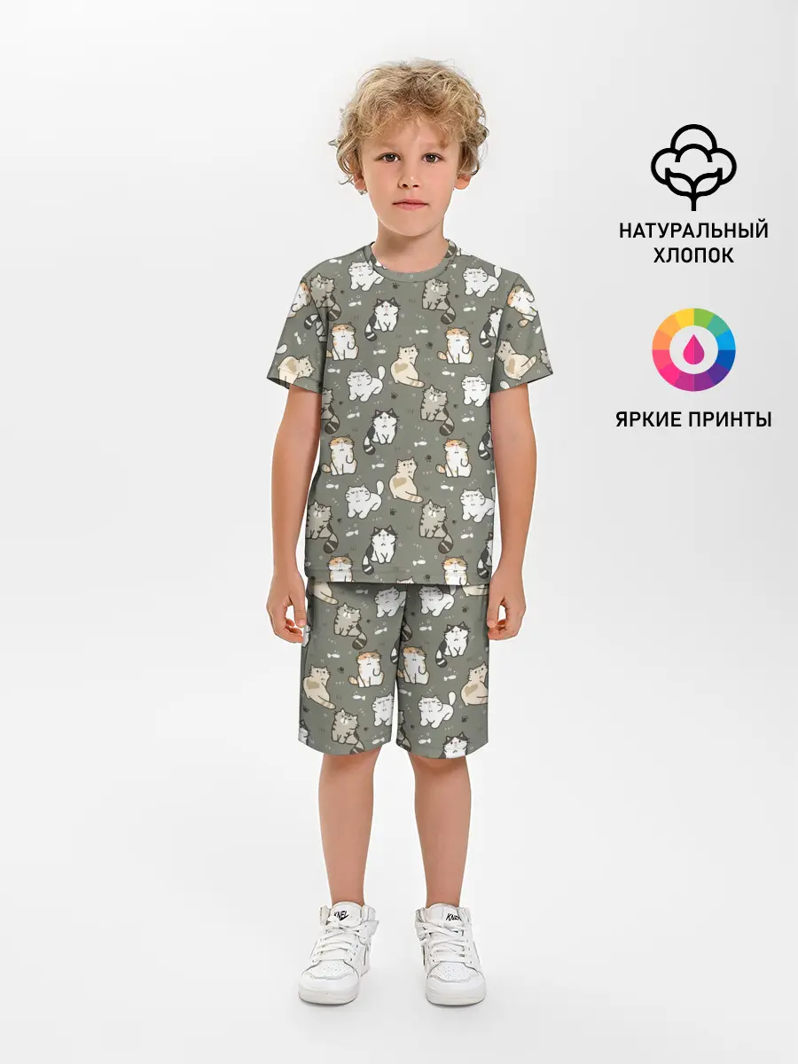 Детская пижама с шортами / Кошечки с рыбками