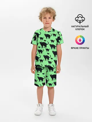 Детская пижама с шортами / Кошачий фон