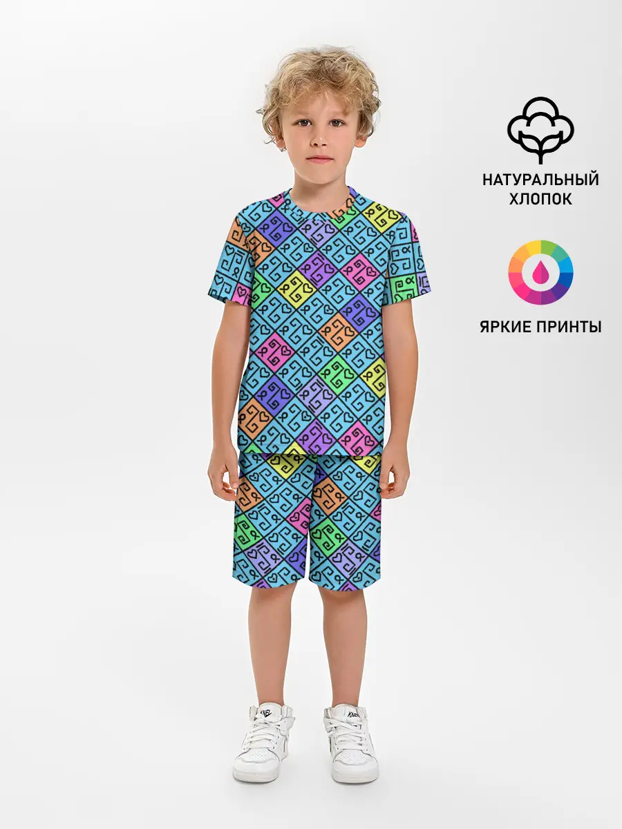 Детская пижама с шортами / Неоновый яркий абстрактный узо