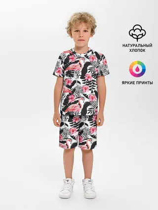 Детская пижама с шортами / фламинго и попугаи