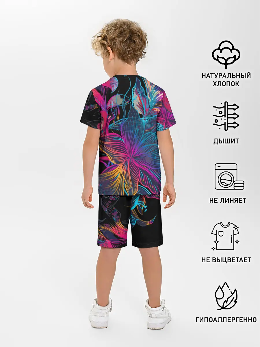 Детская пижама с шортами / Flowers | Неон