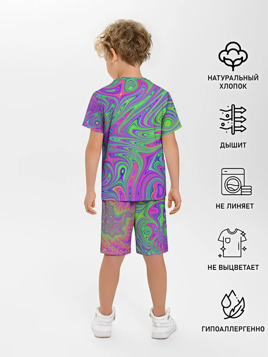 Детская пижама с шортами / Неоновый абстрактный узор