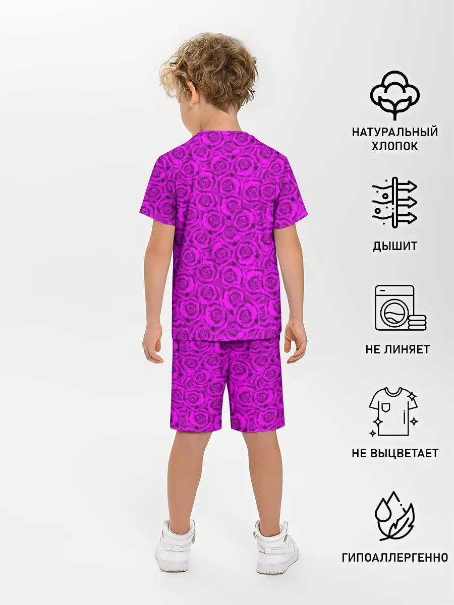 Детская пижама с шортами / Яркий цветочный неоновый узор