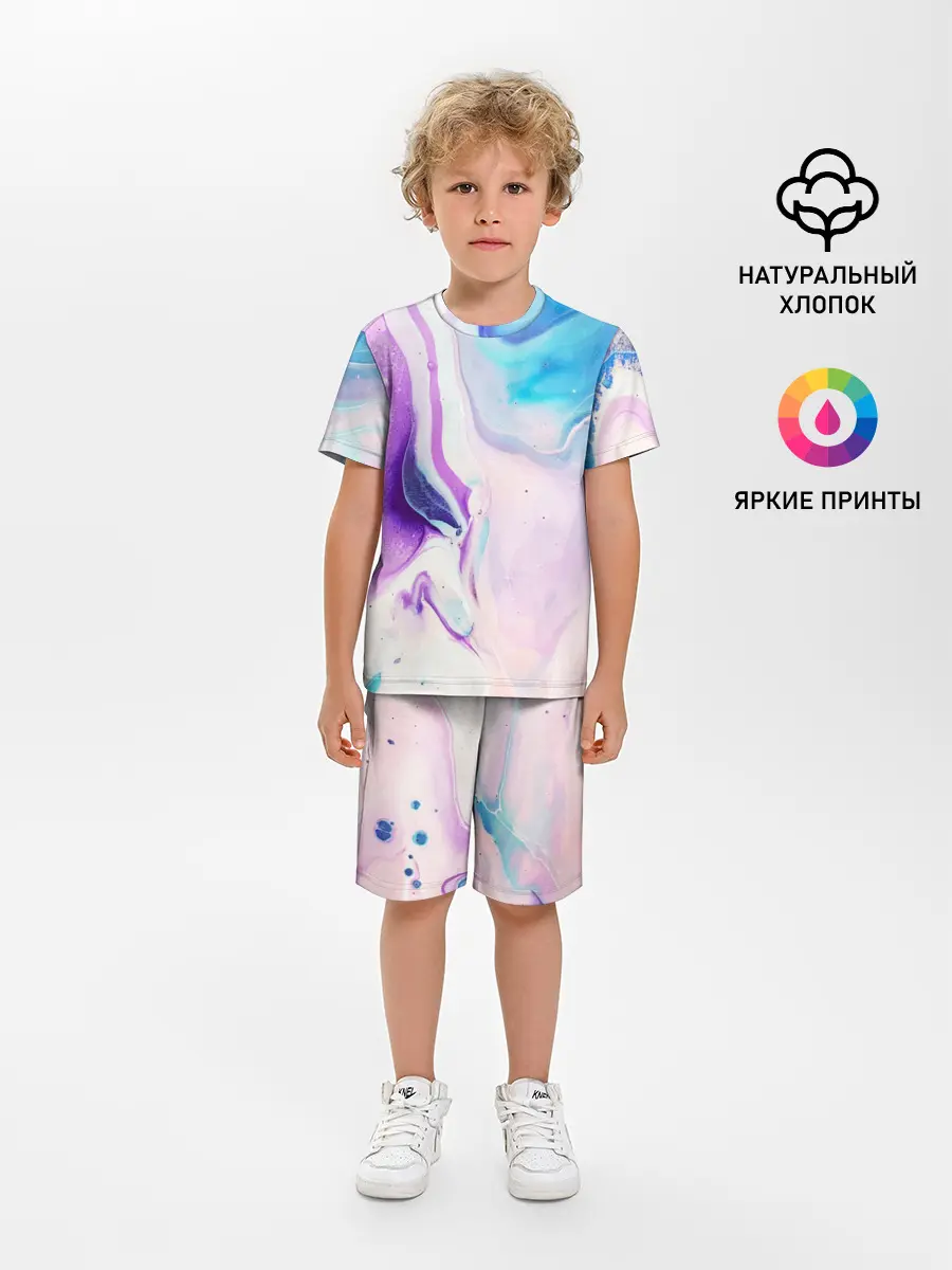 Детская пижама с шортами / Акварельные разводы