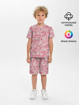 Детская пижама с шортами / Нежно коралловые розы