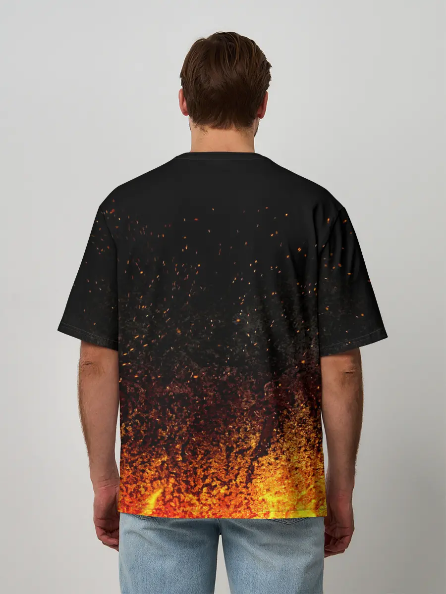 Мужская футболка оверсайз / Чёрный клевер Аста в огне