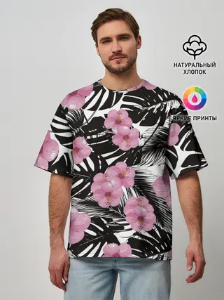 Мужская футболка оверсайз / Тропический Стиль