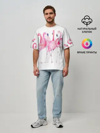 Мужская футболка оверсайз / Фламинго