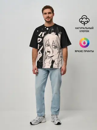 Мужская футболка оверсайз / Пауэр, Человек-бензопила