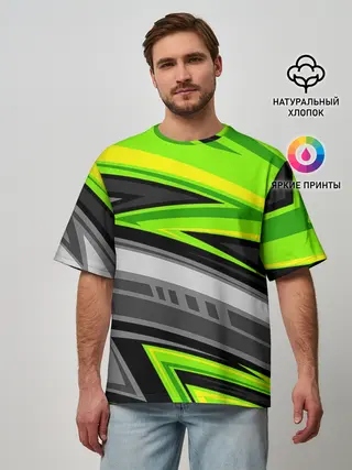 Мужская футболка оверсайз / Зеленые линии