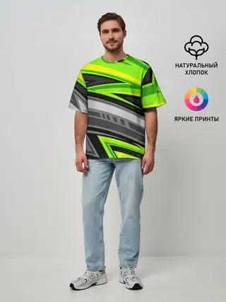 Мужская футболка оверсайз / Зеленые линии